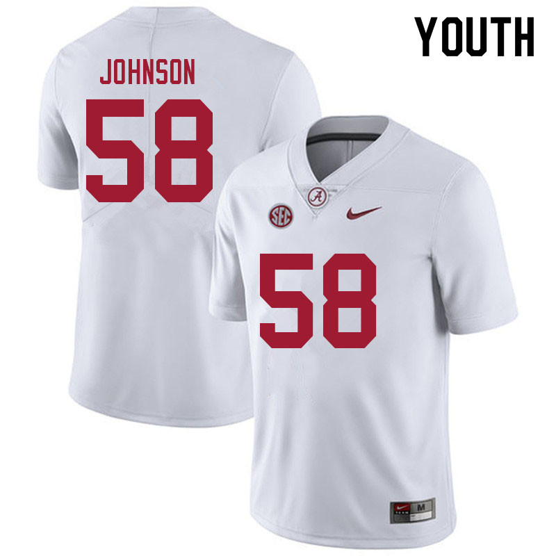 Youth #58 Christian Johnson Alabama Crimson Tide College Football Jerseys Sale-White